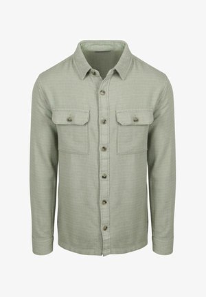 Lichtgroen overhemd met lange mouwen en knopen, twee voorzakken met klep en knoop, standaardkraag, gestructureerde stof.