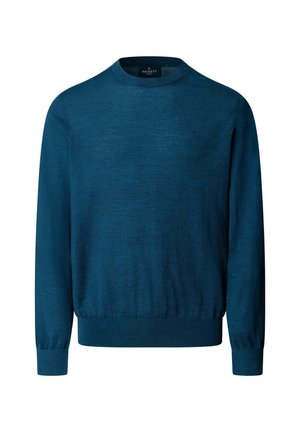 Maglione verde scuro con scollatura rotonda, maniche lunghe e polsi a coste. Realizzato in un tessuto morbido e leggero con una sottile texture.