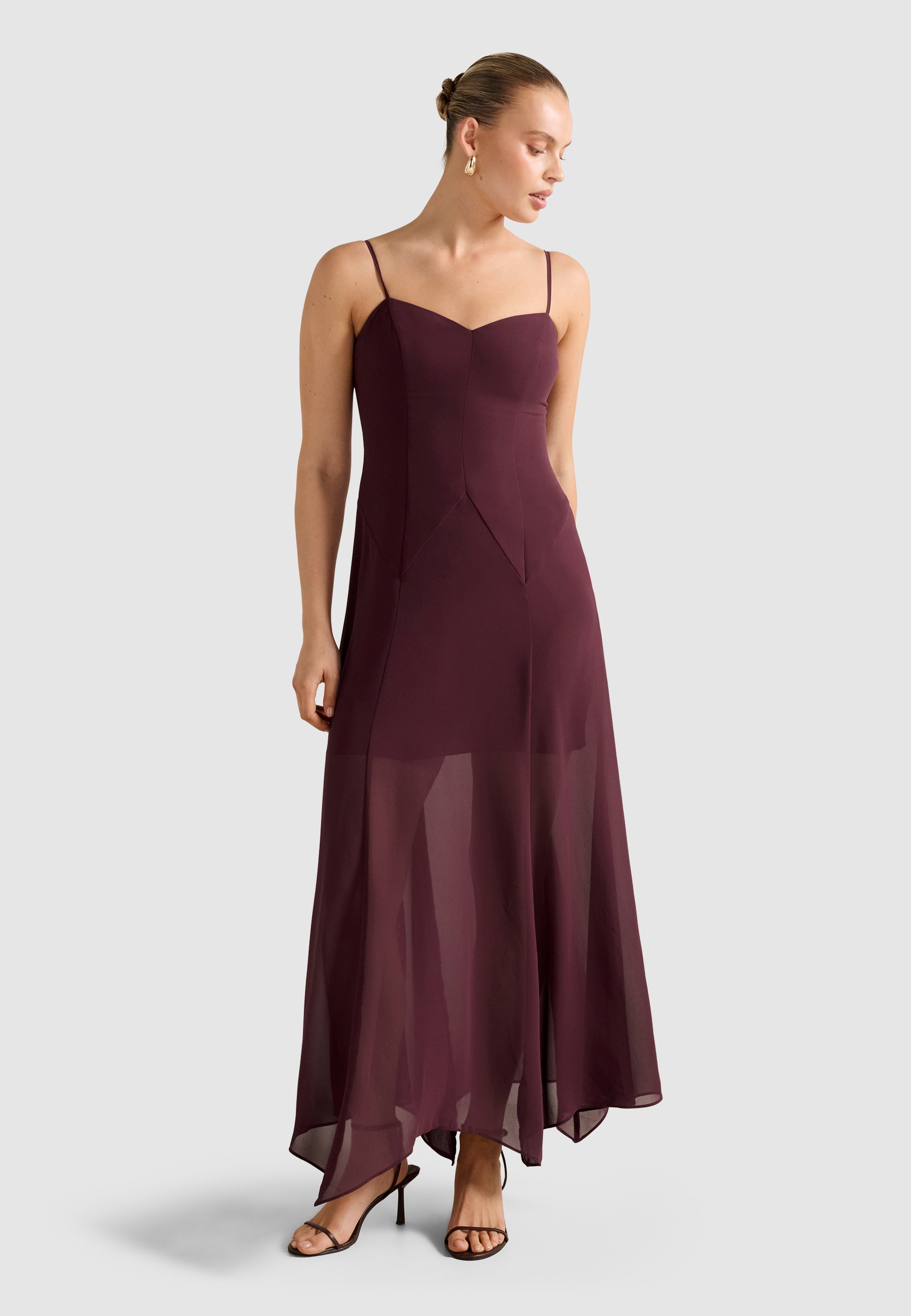 formal dresses over 40 Ladivine CL10 Flowy Chiffon Gown with Sheer Cape Sleeves & V-Neck – Mia  Bella Couture main image 0