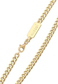 Gold-toned metal chain necklace featuring oval links, a lobster clasp, and a rectangular tag marked "Kuzzoi." Smooth, polished finish.