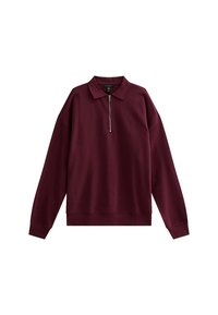 Felpa bordeaux con zip, maniche lunghe e orlo a coste, realizzata in un morbido tessuto testurizzato.