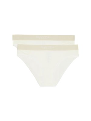 Mutande di cotone bianche con una morbida vita color beige. Presentano una superficie liscia e un design semplice, con il marchio "Marc O'Polo" sulla vita.