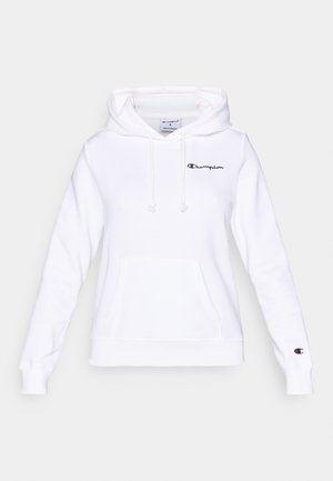 Hvid hættetrøje lavet af bomuldsblanding med kængurulomme, snørre ved hætten og logo-broderi på bryst og ærme.