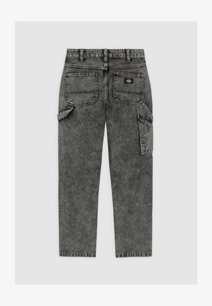 Pantalons cargo noirs Oak avec une coupe droite, de multiples poches et une texture délavée. Finition avec des coutures contrastantes et un patch logo.