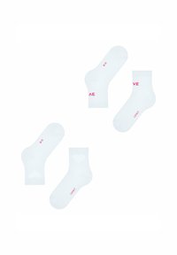 Weiße Knöchelsocken mit einem pinken Herz und dem Text "LOVE" auf einer Seite sowie "SPIRIT" auf der anderen Seite, aus einer Baumwollmischung für zusätzlichen Komfort.