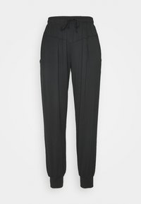 Sorte, letvægts joggerbukser med snoreliv, tapered manchetter og frontfolder. Glat tekstur og afslappet pasform.