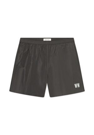 Black nylon shorts with elastic waistband, side pockets, and white "WW" logo on the front lower right leg.