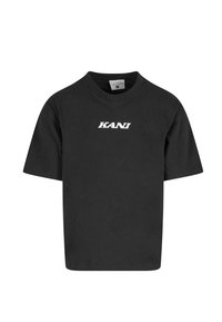Black t-shirt made of cotton, featuring short sleeves, a crew neck, and the word "KANI" in white lettering on the front.