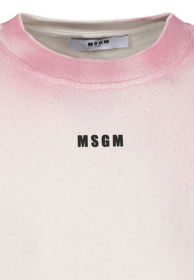 Felpa MSGM con una gradazione di colore dal rosa al bianco, collo a coste e logo nero al centro. Tessuto morbido.