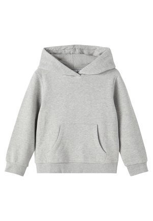 Szara bluza z kapturem wykonana z miękkiej mieszanki bawełny, z przednią kieszenią typu kangur oraz ściągaczami na mankietach i dole. Prosty wzór bez nadruków.