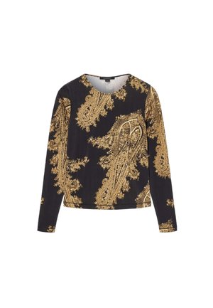 Czarny top z długim rękawem z misternym złotym wzorem paisley, z okrągłym dekoltem i luźnym krojem. Wykonany z miękkiego materiału.