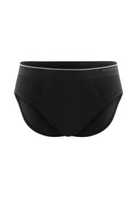 Zwarte katoenen onderbroek met een eenvoudig ontwerp, voorzien van een grijze elastische tailleband en subtiele stikdetails.