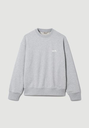 Ανοιχτό γκρι φούτερ με στρογγυλή λαιμόκοψη, μακριά μανίκια και μικρό λευκό λογότυπο Ellesse στο αριστερό στήθος.