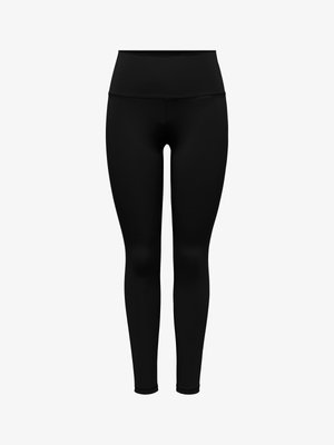 Mustad, kõrge vöökohaga täispikkuses retuusid, millel on sile vöökoht ja õmblusteta disain, esitatud valgel taustal.