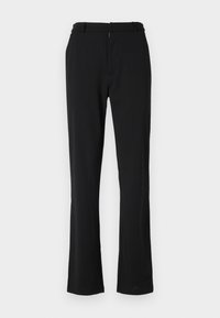 Zwarte broek met een recht model, gemaakt van soepele stof. Voorzien van een ritsluiting en ceintuurlussen in de taille.