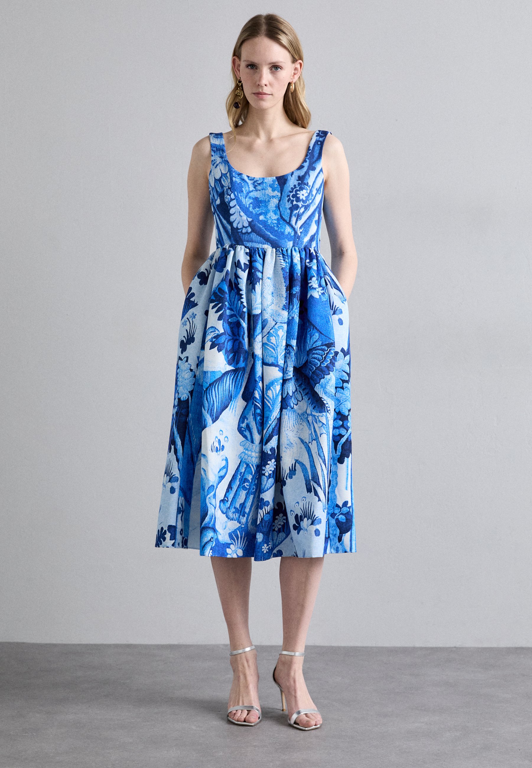 green emerald velvet dress Sleeveless Flared Midi Dress by ERDEM