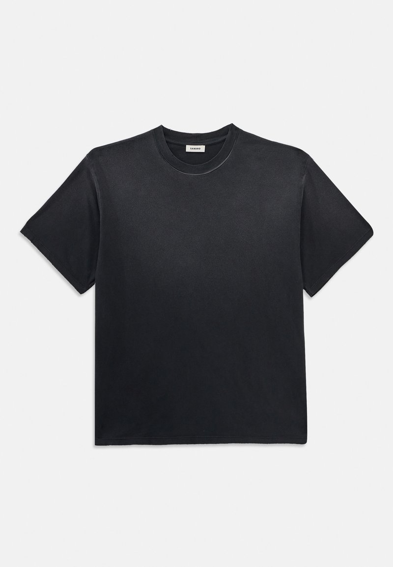 Black cotton t-shirt with a round neckline and short sleeves. Features a relaxed fit, smooth texture, and minimalistic design.