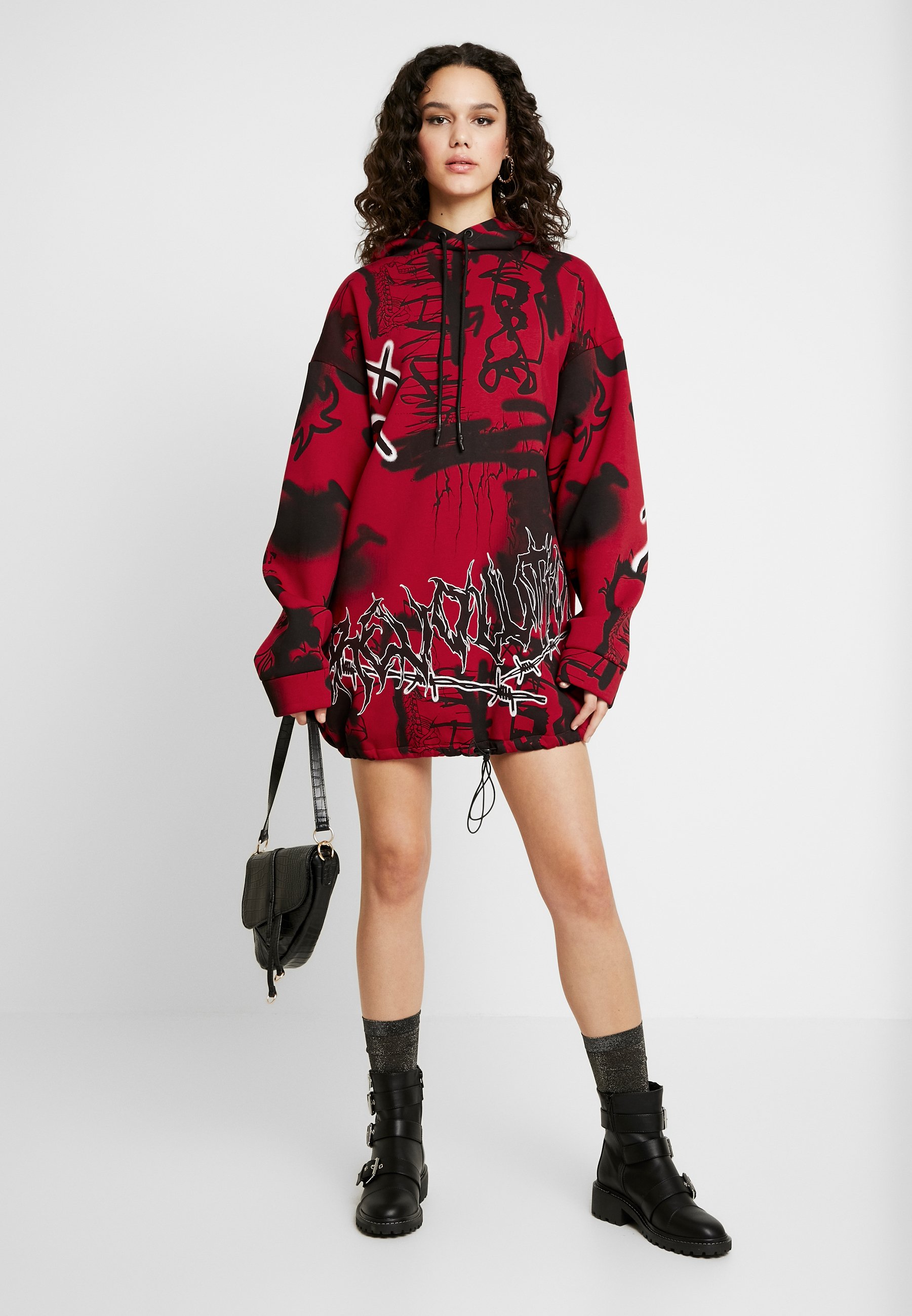 red oversized hoodie dress