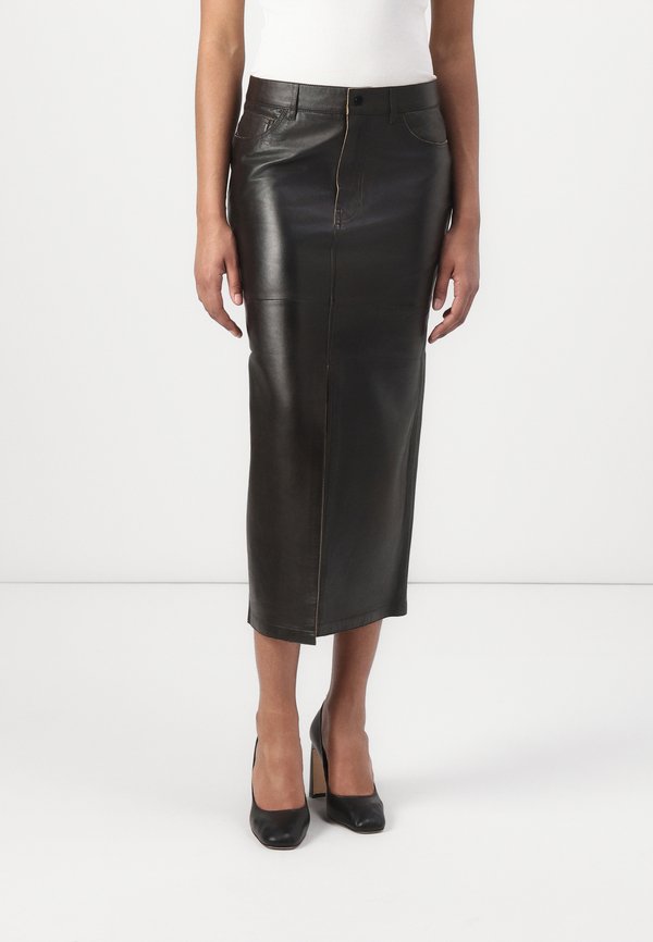 NIKI CONTEMPORARY - Leather skirt - espresso