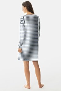 Abito a maniche lunghe realizzato in tessuto morbido, caratterizzato da righe orizzontali blu navy e bianche, vestibilità relax e spacchi laterali all'orlo.