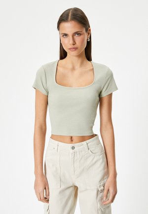 Koton BACK CUTOUT DETAIL - Camiseta básica - khaki