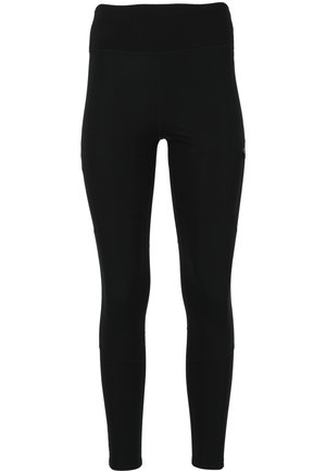 Sorte atletiske leggings med høj talje, lavet af strækbart materiale. Har flade sømme og sidelommer for funktionalitet.