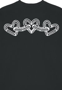 Sweatshirt noir avec un design de cœur entrelacé blanc au dos, aux lignes lisses et à la finition texturée.