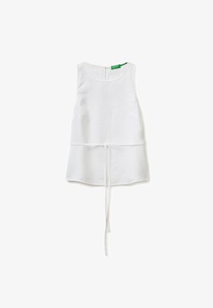 Witte mouwloze blouse met ronde hals en taillekoord, met rits aan de achterkant en dubbele zoom.