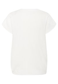 Haut blanc à manches courtes avec une coupe décontractée, un col rond et un tissu légèrement texturé. Design simple sans motifs ni accents.