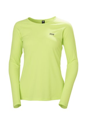 Dlouhý rukáv sportovní tričko v jasně zelené barvě, vyrobené z lehké látky s texturovaným povrchem. Obsahuje kulatý výstřih a detail loga.