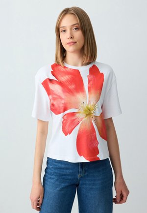 ROUND NECK SHORT SLEEVE FLORAL PATTERNED - T-Shirt print - white