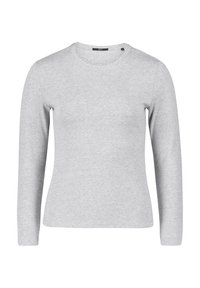 Langarm-Graues T-Shirt aus weichem Material. Hat einen runden Halsausschnitt und eine figurbetonte Silhouette ohne sichtbare Muster oder Akzente.