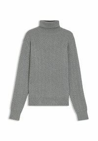 Turtleneck-Pullover in Hellgrau mit Fischgrätenstruktur. Verfügt über gerippte Ärmelbündchen und Saum, bietet eine figurbetonte Silhouette mit langen Ärmeln.