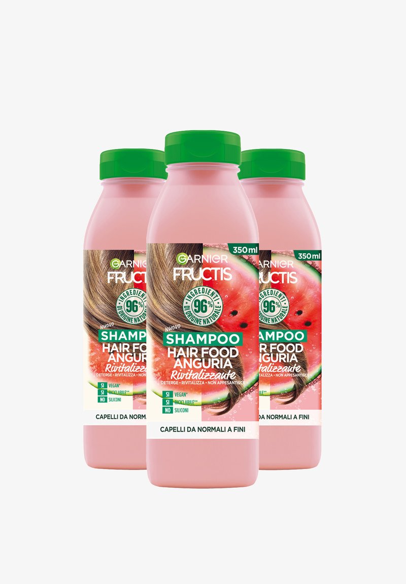 Garnier - FRUCTIS HAIR FOOD ANGURIA RIVITALIZZANTE, SHAMPOO PER CAPELLI FINI, 96% DI INGREDIENTI DI ORIGINE NATURALE, SENZA SILICONI - 3 PACK - Shampoo - trasparente, Ingrandire