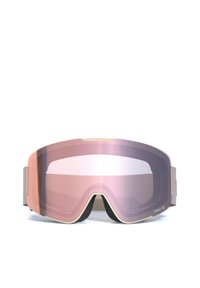 Skibriller med en rosa gradientlinse, blød skum polstring omkring stellet og en grå justerbar rem for en sikker pasform.