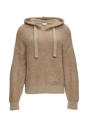 Beige hoodie van een zachte, gestructureerde stof, met een trekkoord, brede mouwen en geribbelde zoom en manchetten.