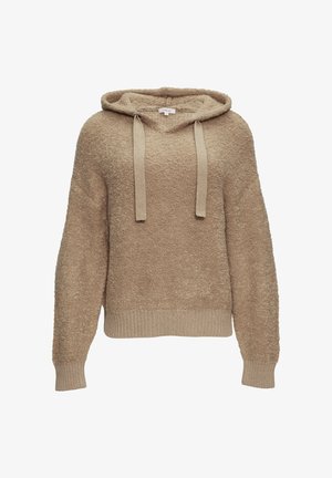 Beige hoodie van een zachte, gestructureerde stof, met een trekkoord, brede mouwen en geribbelde zoom en manchetten.