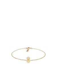 Armbanduhr in Goldoptik mit einem Ananasanhänger mit strukturierten Oberfläche, verknüpftem Kettendesign und sicherem Verschluss.
