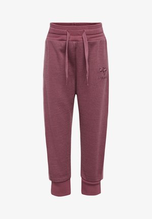 Bordeauxfarbene Sweatpants mit einem Kordelzug in der Taille, gerippten Bündchen und einem strukturierten Stoff. Mit einem gestickten Logo am linken Oberschenkel.