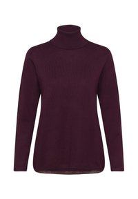 Burgundska dolgi rokavi turtleneck pulover z žametnim ovratnikom in preprosto, gladko pletenino.