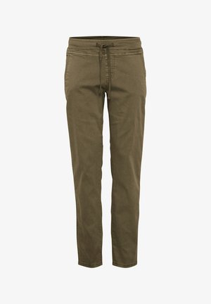 Olive roheline, kitsenevad püksid, mis on valmistatud pehmest puuvilla ja sünteetilise kiu segust. Omab nööriga vööd, küljetaskuid ja minimaalse õmbluse detaile.