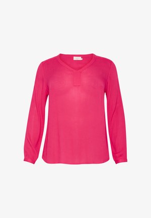 Fukája hosszú ujjú blúz V-nyakkivágással, könnyű anyagból készült, laza fit és egyenes szegéssel, varrott részletekkel.