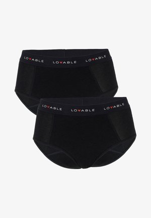 Slip neri in cotone con ampia cintura elastica decorata con il logo del marchio "LOVABLE" in bianco e rosso. Texture liscia e design senza cuciture.