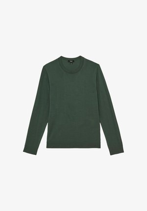 Langærmet crew neck sweater i mørkegrøn, lavet af glat bomuldsblandingsstof. Har et enkelt, ensfarvet design med ribbede manchetter.