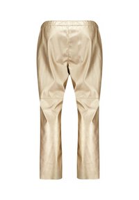 Beige neplederen broek met een elastische band, recht model en een gladde textuur. Kenmerkt zich door minimale stikdetails.