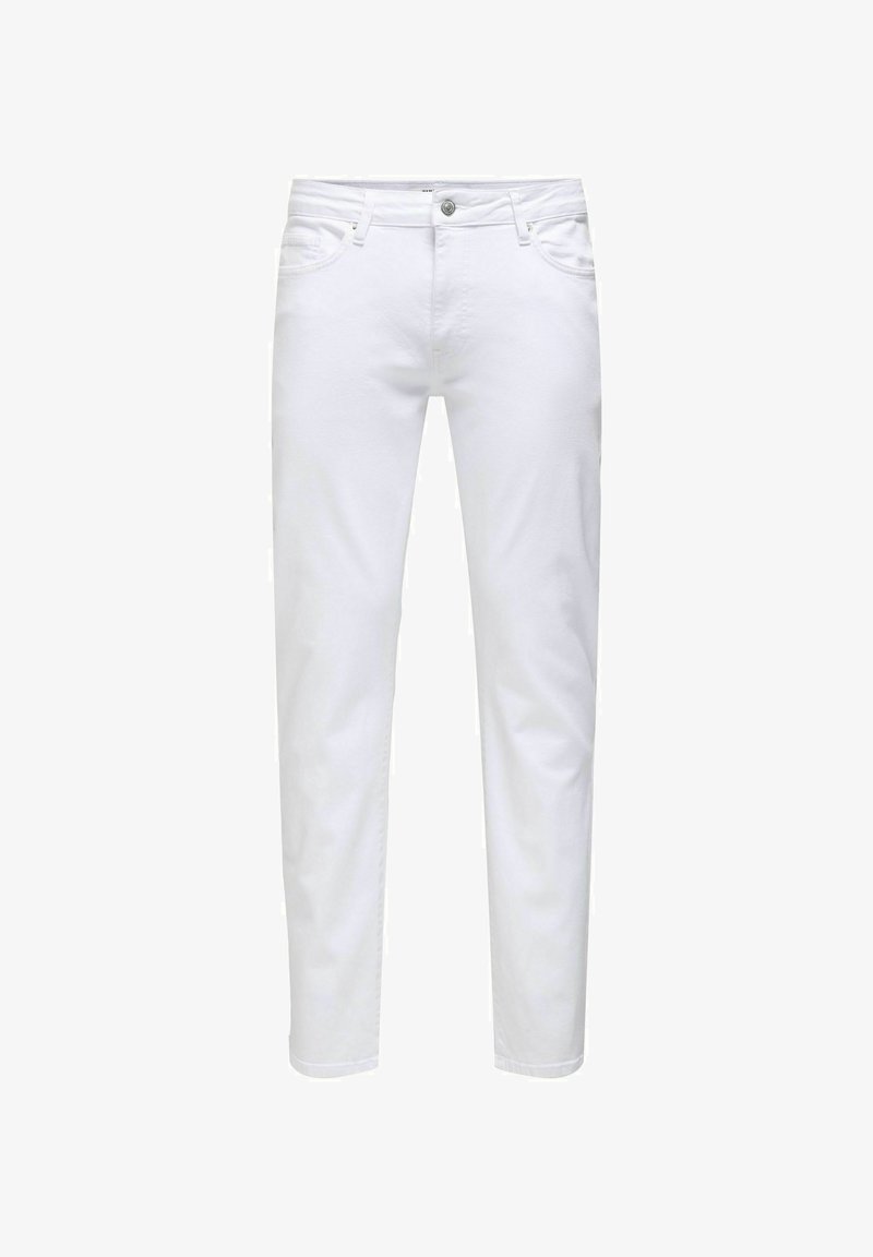 Λευκά τζιν από βαμβακερό ντένιμ με ίσια γραμμή, πέντε τσέπες, κλασικό κλείσιμο με κουμπιά και διακριτικές ραφές.