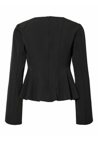 Giacca peplum nera con maniche lunghe, spalle strutturate e zip sul retro. Caratterizzata da cuciture a dart per una vestibilità su misura. Tessuto con texture liscia.
