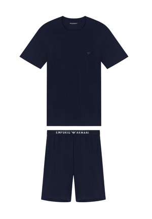 Set composto da T-shirt a maniche corte blu navy e pantaloncini abbinati, con discreto logo Emporio Armani sul petto e cintura con marchio.