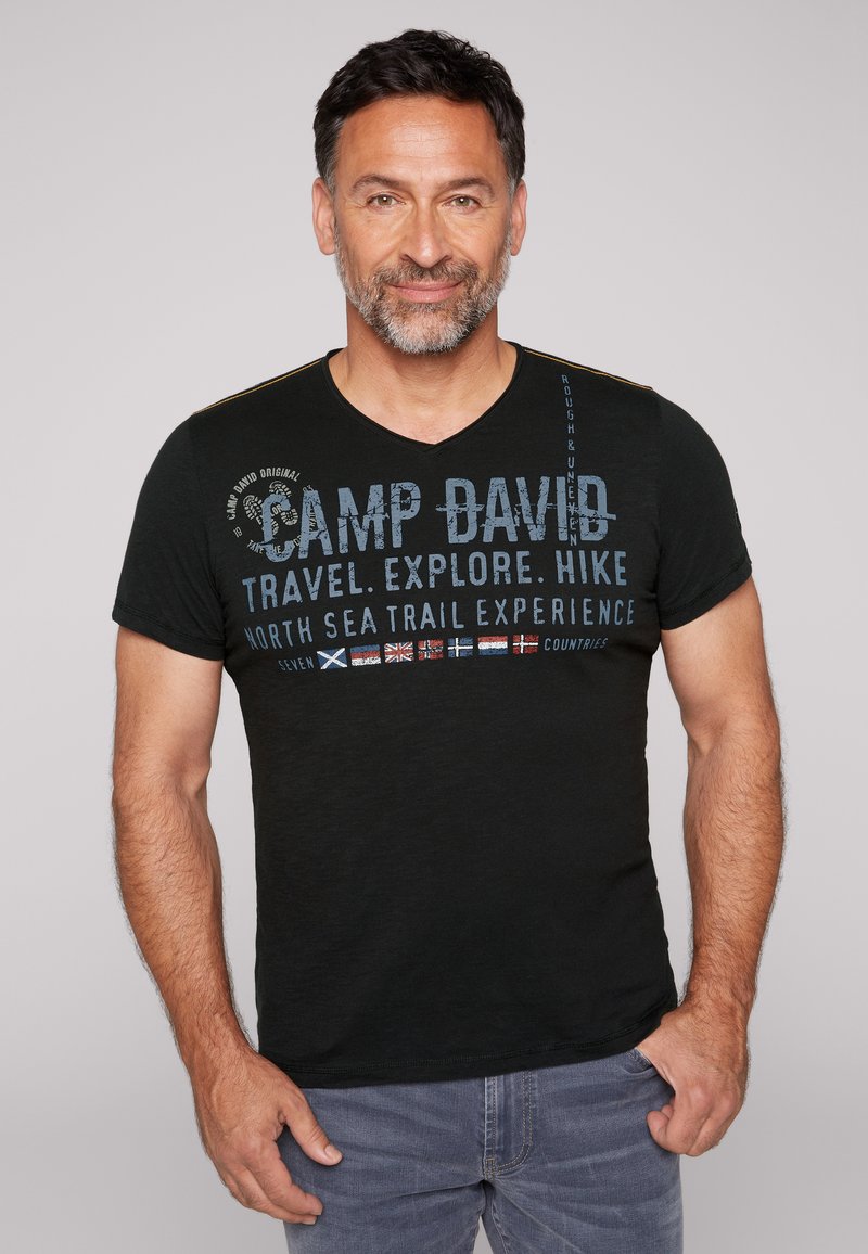 Camp David V NECK USED Print Tshirt black Zalando.de