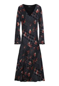 Desigual MIDI WITH CHECKS - Džersio suknelė - anthracite